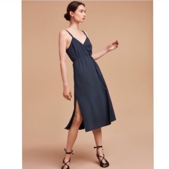 Wilfred Aritzia Astere FauxWrap Midi Dress Gray Sz M H - Picture 14 of 14